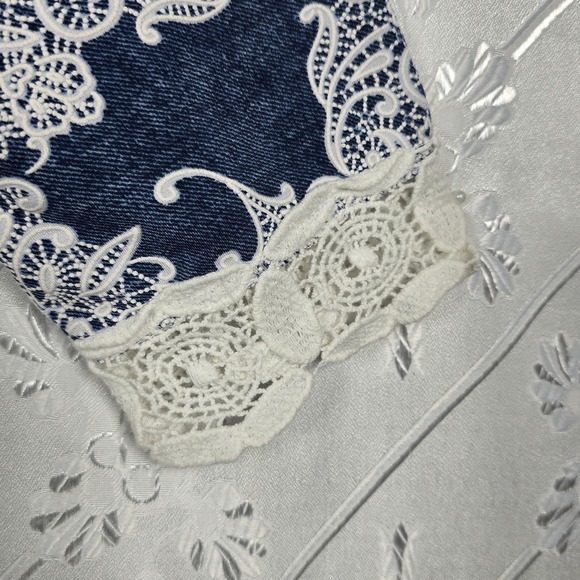 Rabbit Rabbit Designs Dress Woman Size 8 Blue White Paisley Lace Trimmed Midi - Picture 9 of 12